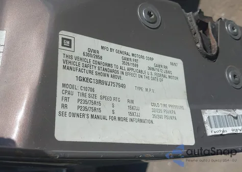 1997 GMC Yukon Sle from USA, damaged, VIN 1GKEC13R9VJ757949